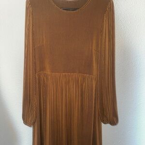SHEIN Brown Long Sleeve Sundress with Bishop‎ Sleeves